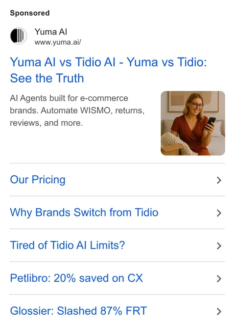An ad Yuma AI is running