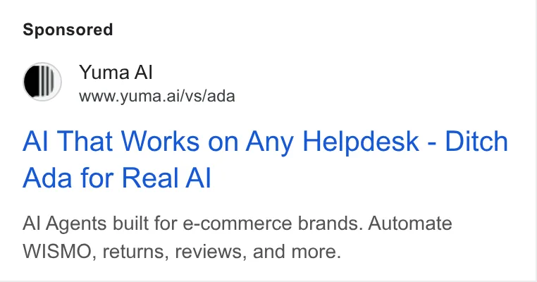 An ad Yuma AI is running