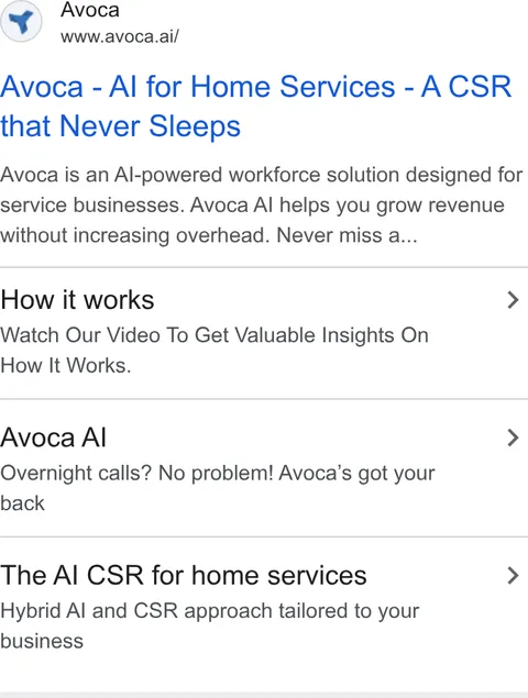 An ad Avoca AI is running