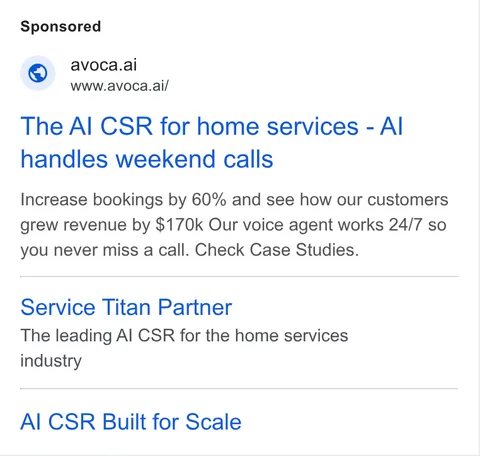 An ad Avoca AI is running