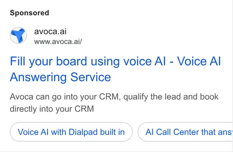 An ad Avoca AI is running