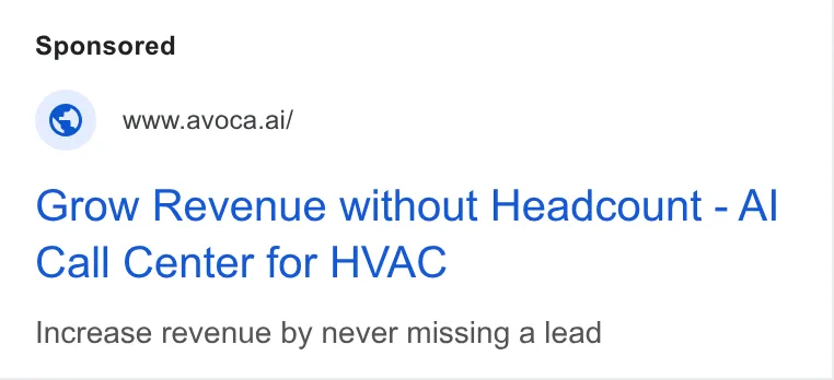 An ad Avoca AI is running