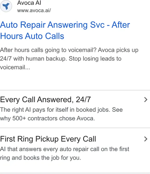 An ad Avoca AI is running