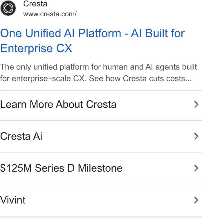 An ad Cresta is running