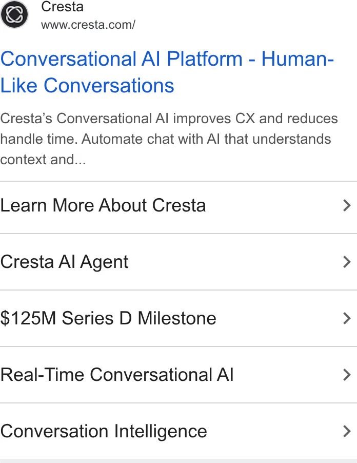 An ad Cresta is running