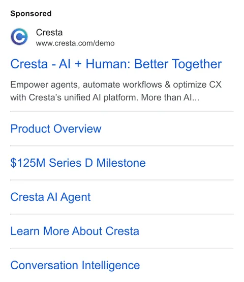 An ad Cresta is running