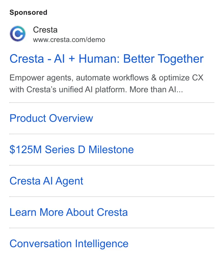 An ad Cresta is running