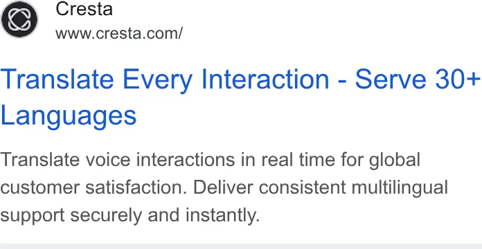 An ad Cresta is running