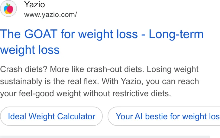 An ad Yazio is running