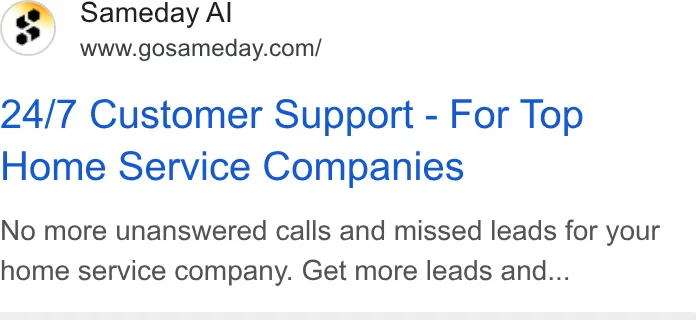 An ad Sameday is running