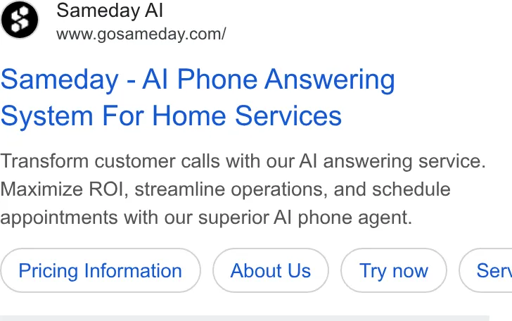 An ad Sameday is running