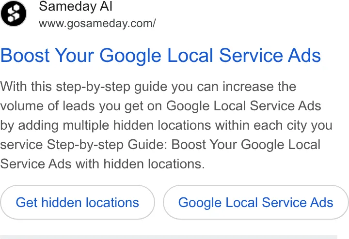 An ad Sameday is running