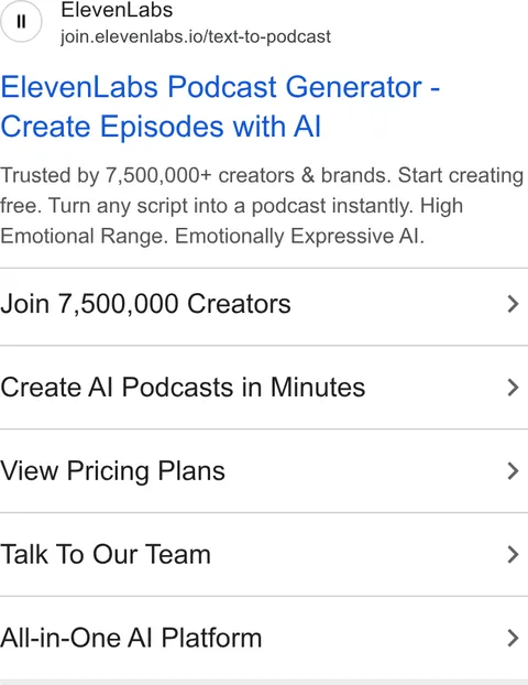An ad ElevenLabs is running