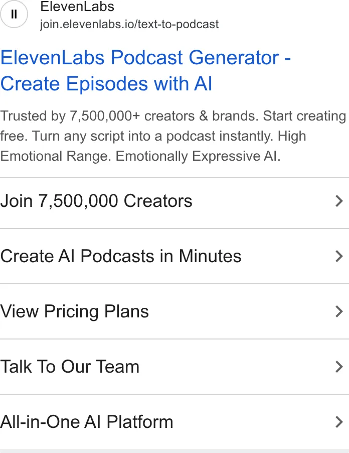 An ad ElevenLabs is running