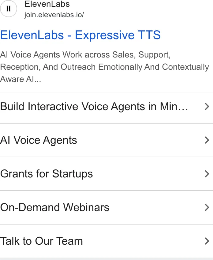 An ad ElevenLabs is running