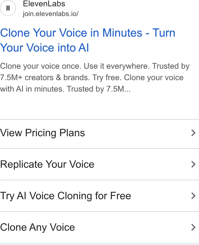 An ad ElevenLabs is running