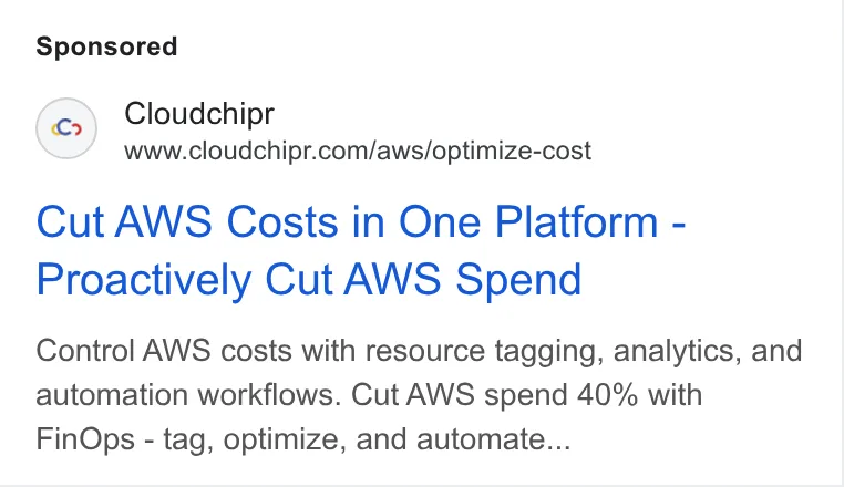 An ad Cloudchipr is running