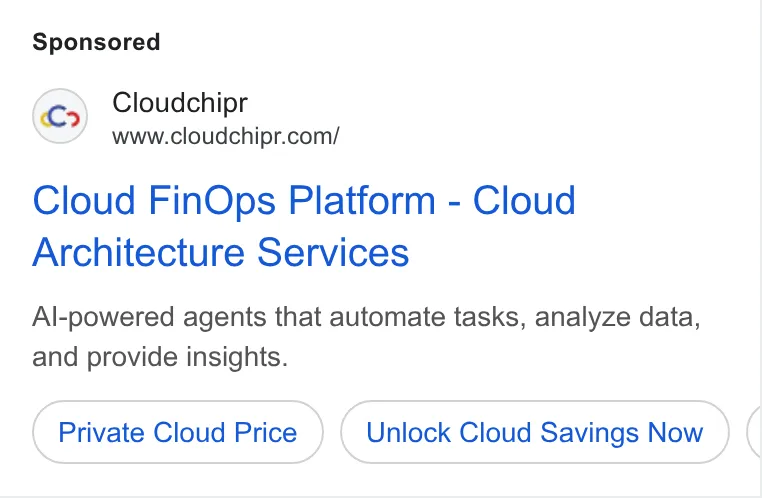 An ad Cloudchipr is running
