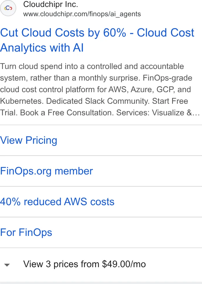 An ad Cloudchipr is running