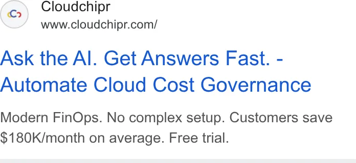 An ad Cloudchipr is running