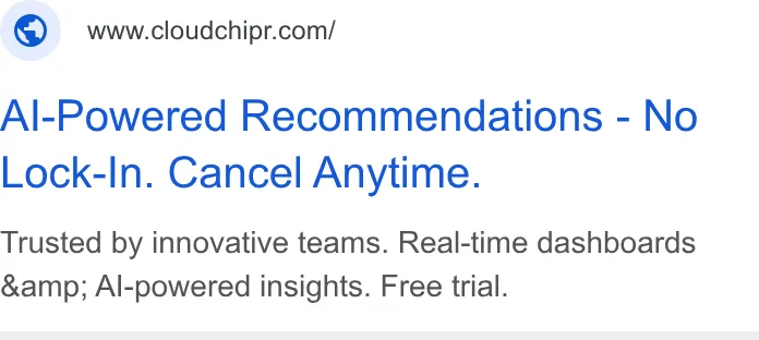 An ad Cloudchipr is running