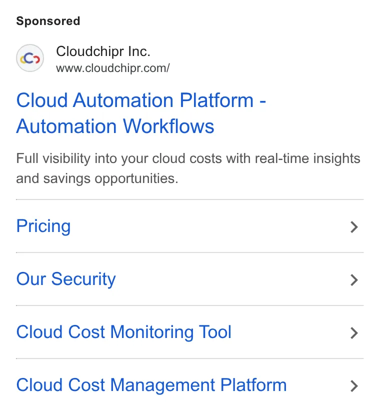 An ad Cloudchipr is running