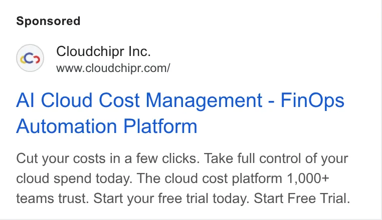 An ad Cloudchipr is running