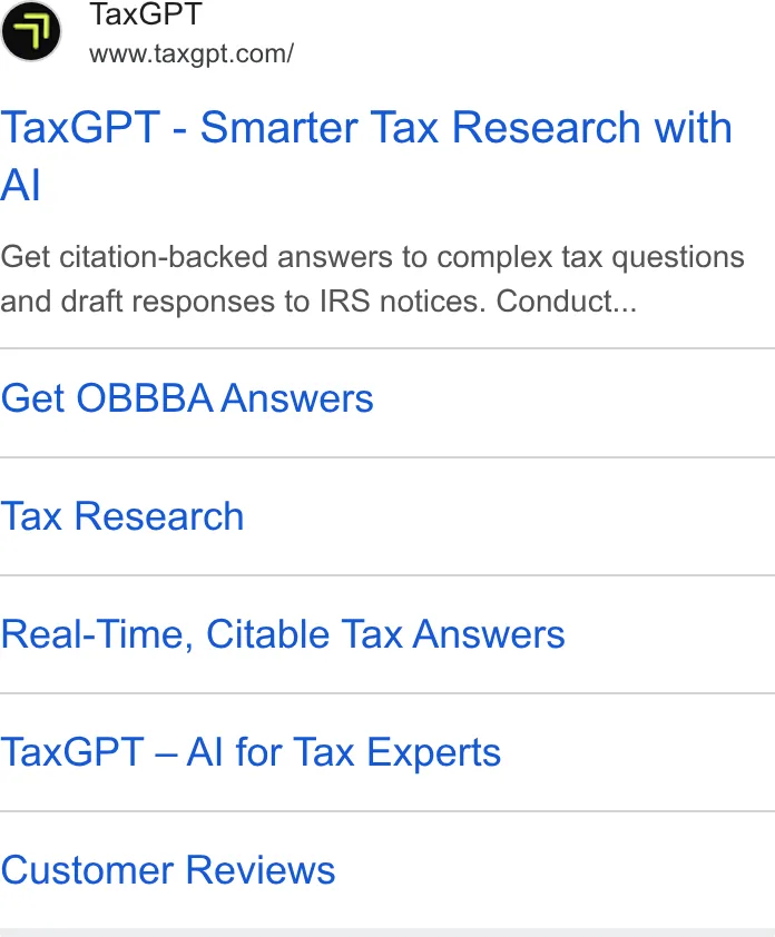 An ad TaxGPT is running