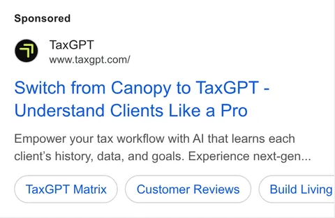 An ad TaxGPT is running