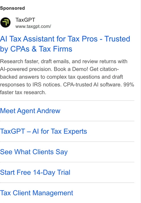 An ad TaxGPT is running