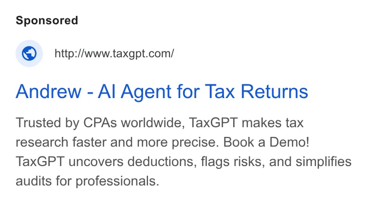 An ad TaxGPT is running