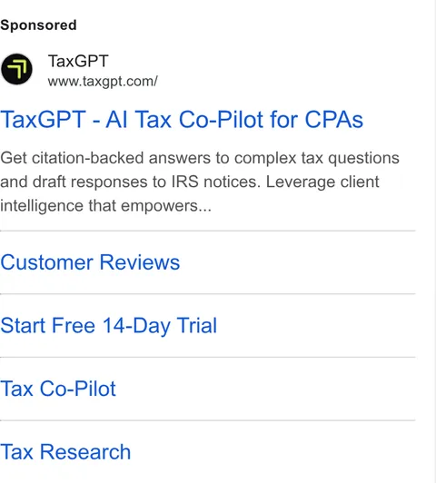 An ad TaxGPT is running