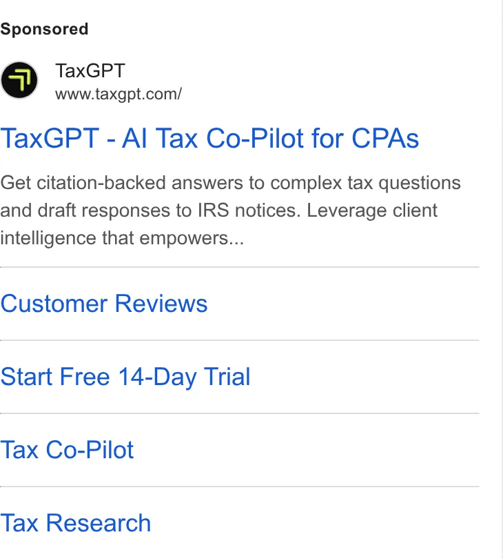 An ad TaxGPT is running