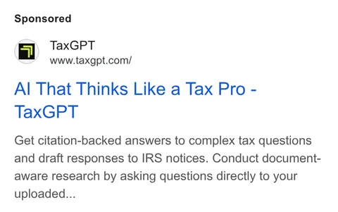 An ad TaxGPT is running