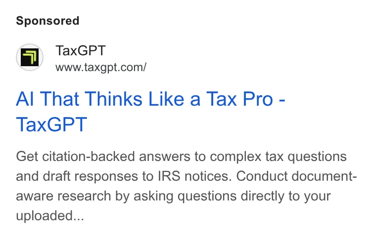An ad TaxGPT is running