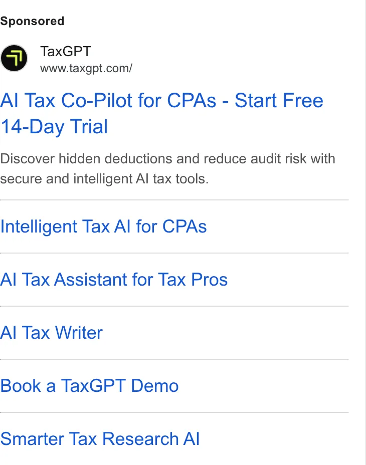 An ad TaxGPT is running