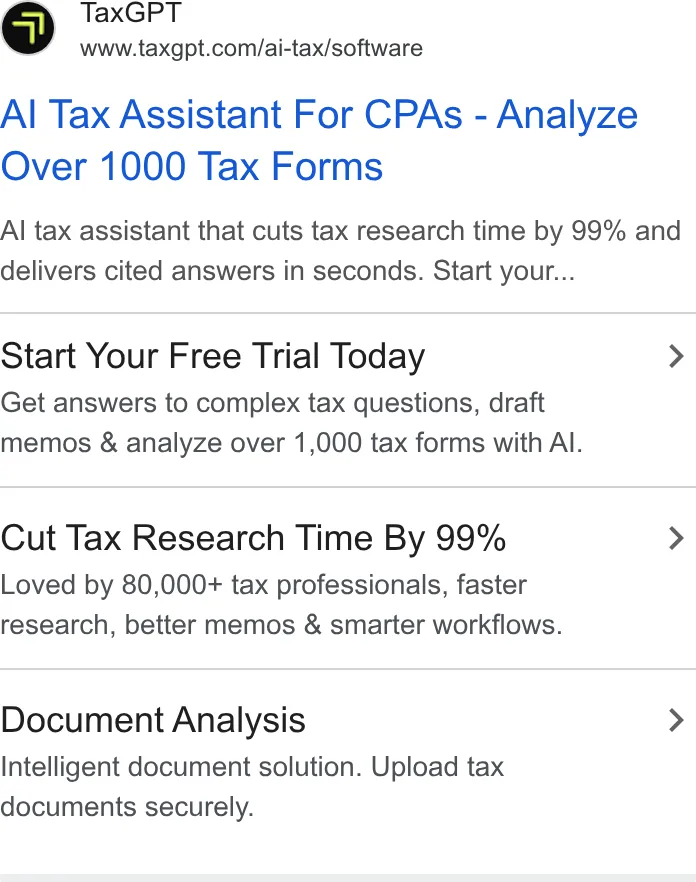 An ad TaxGPT is running