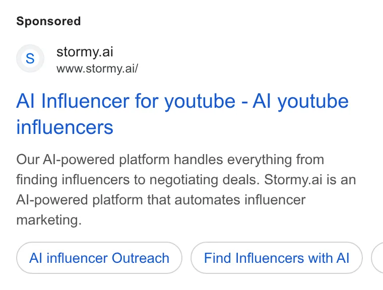 An ad STORMY is running