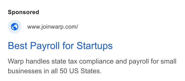 An ad Warp is running