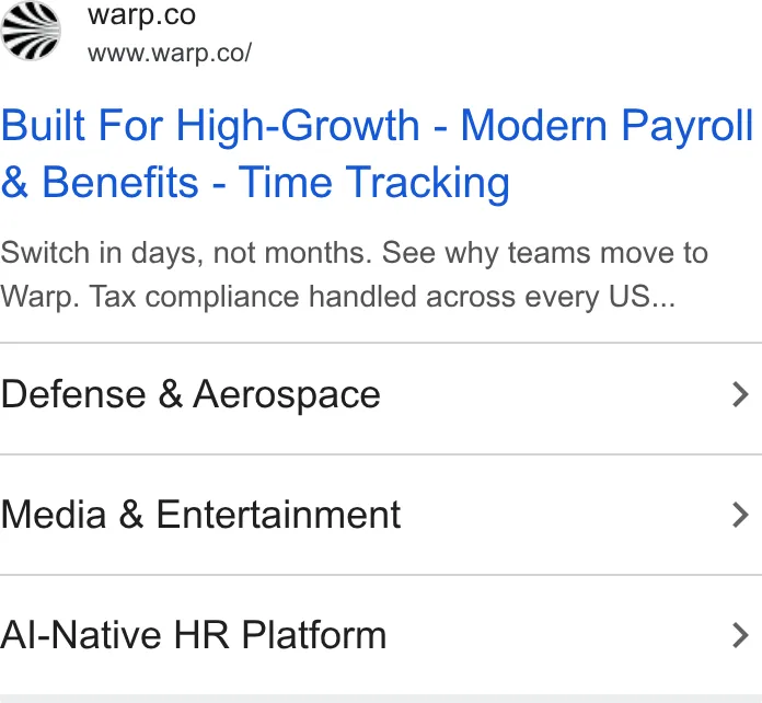 An ad Warp is running