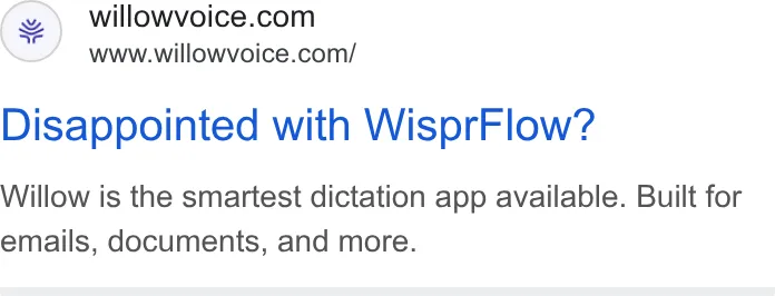 An ad Willowvoice is running