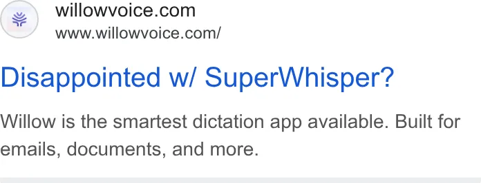 An ad Willowvoice is running