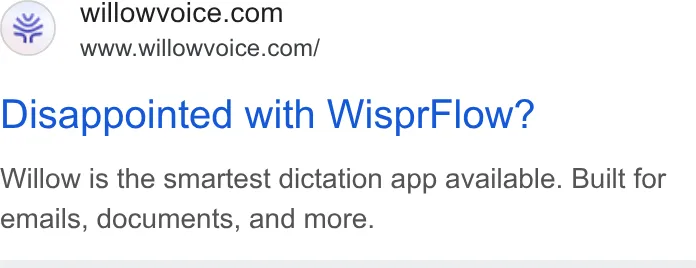 An ad Willowvoice is running