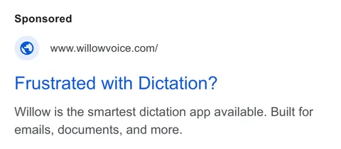 An ad Willowvoice is running