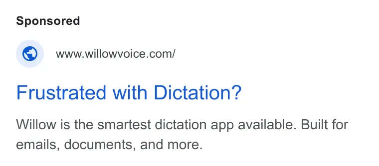 An ad Willowvoice is running
