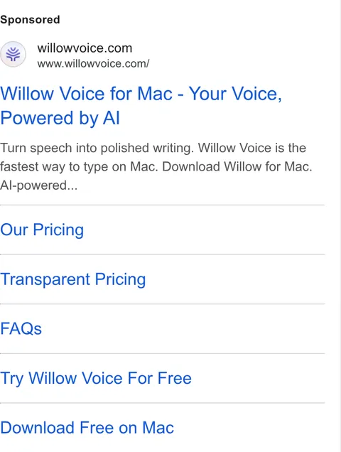 An ad Willowvoice is running