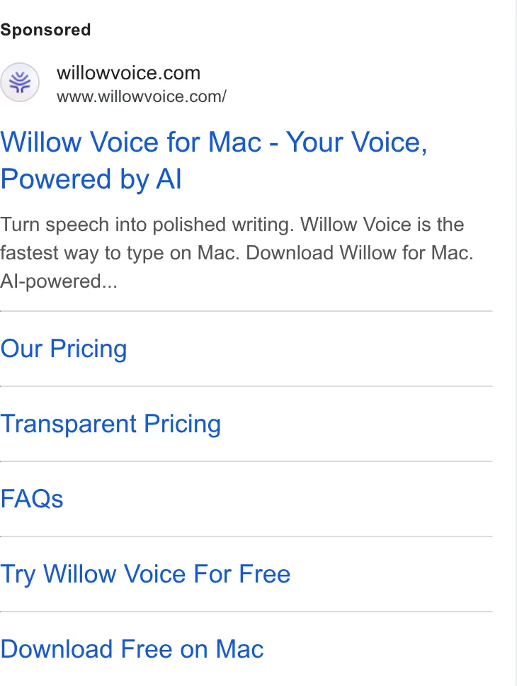 An ad Willowvoice is running