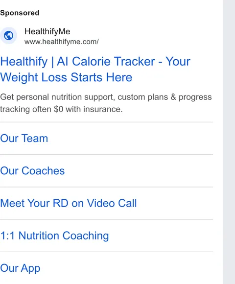 An ad Healthifyme is running
