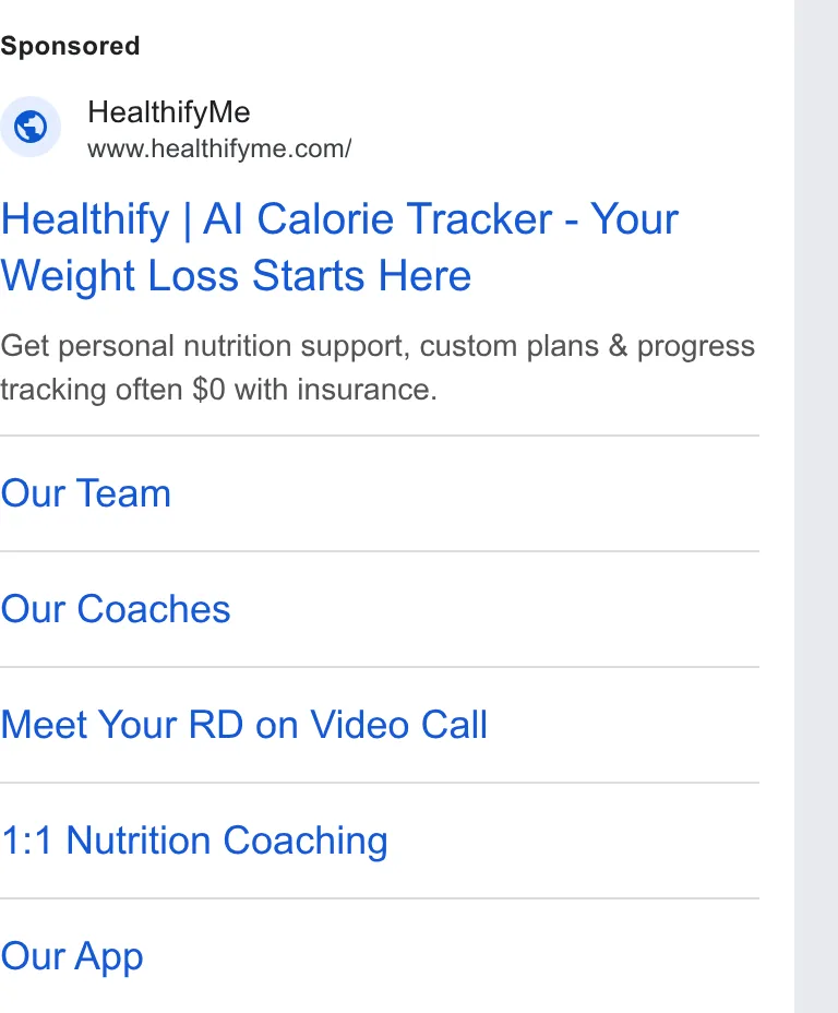 An ad Healthifyme is running