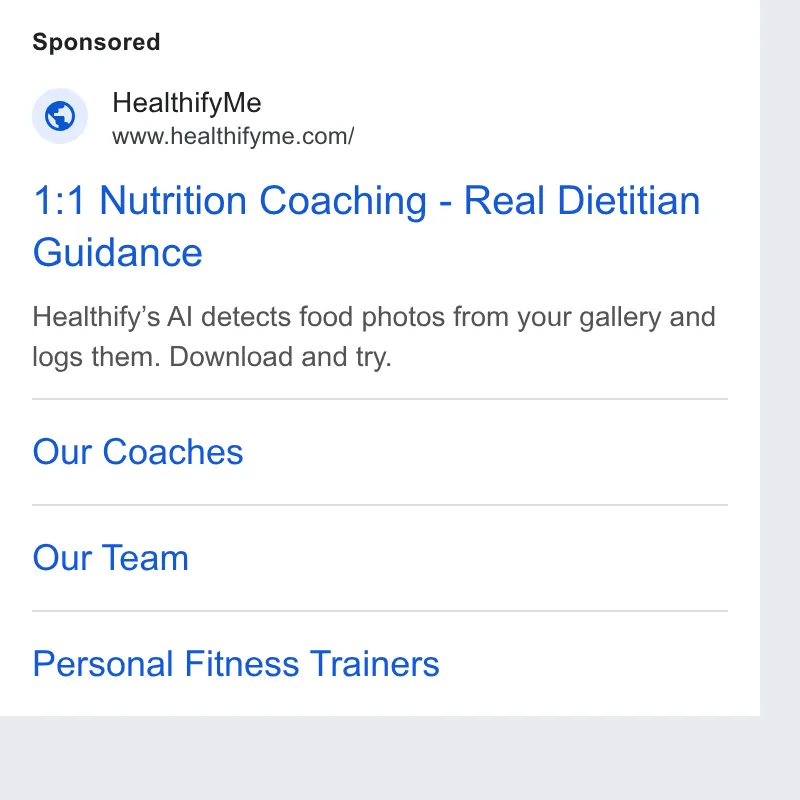 An ad Healthifyme is running
